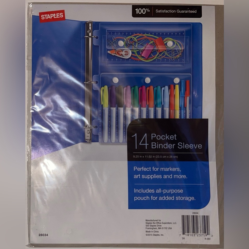 Staples 14 Pocket Clear Binder Sleeve, 28034